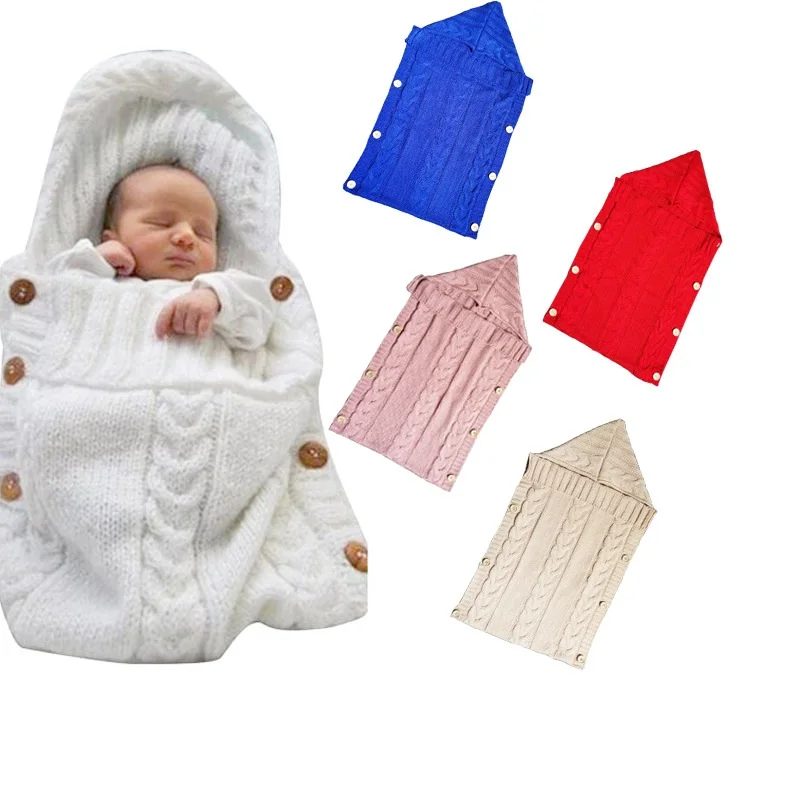 

Newborn Baby Sleeping Bags Infant Button Knit Swaddle Wrap Swaddling Stroller Wrap Toddler Blanket Sleeping Bags