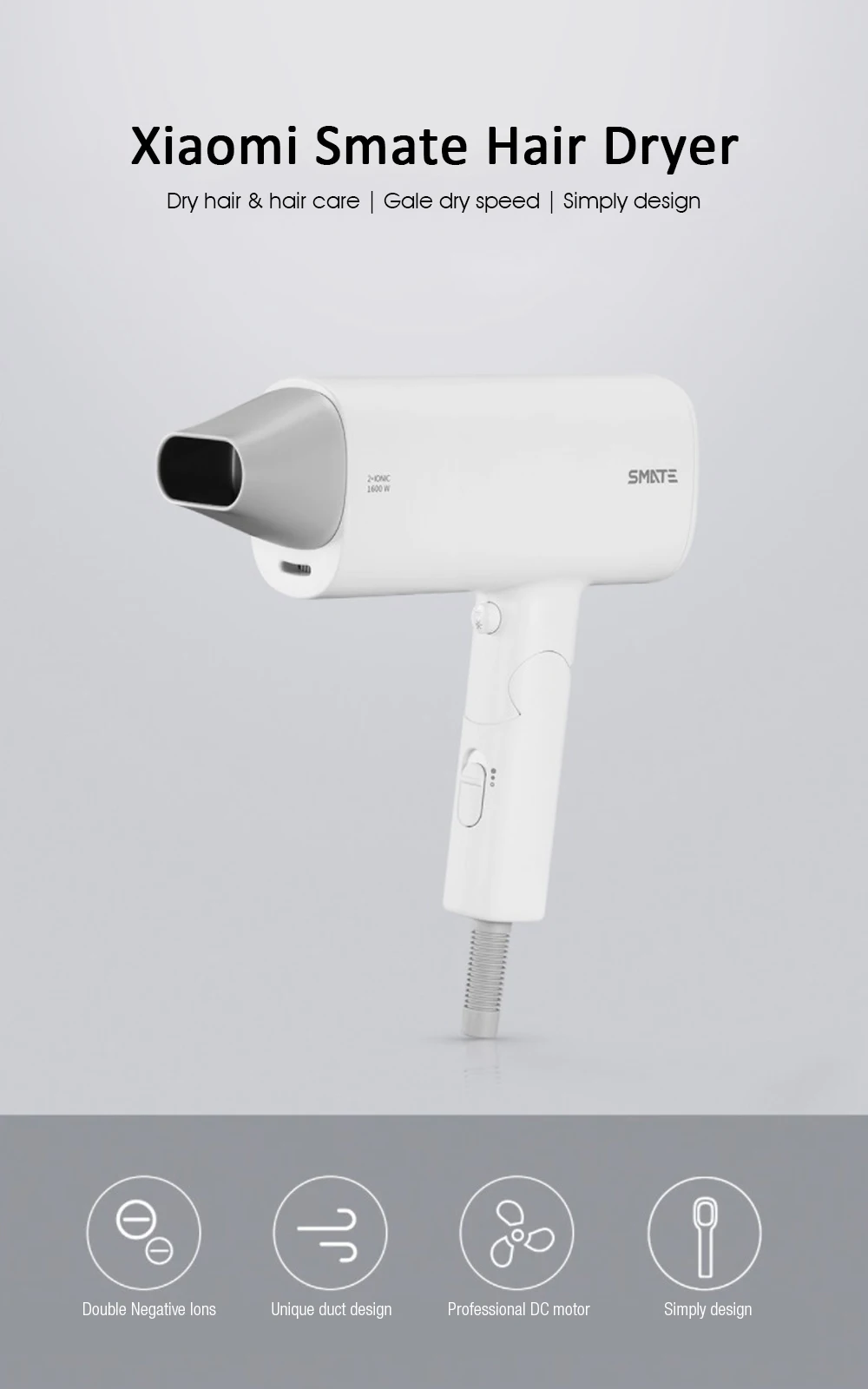 Xiaomi Mijia 1600 Watt Hair Dryer 2 Speed Setting