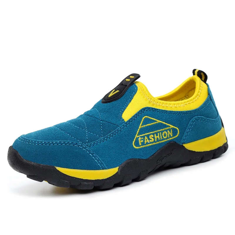Осень-зима светильник для мальчиков обувь детская дышащая обувь из натуральной кожи большой Туфли без каблуков обувь для детей модная Высококачественная Повседневное для маленьких мальчиков Дизайнерские кроссовки - Цвет: Lake Blue Yellow