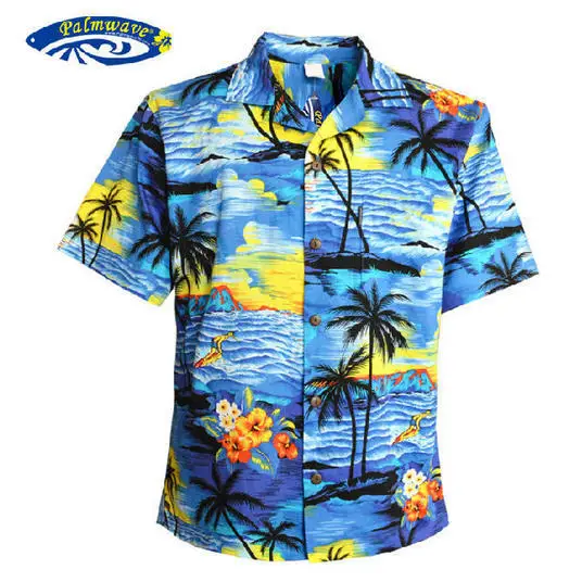 Мужская рубашка Aloha, круиз, тропический, Луау, пляж, Гавайские, вечерние, закат, пальма, синий и красный, размер США, повседневные Гавайские рубашки, V25
