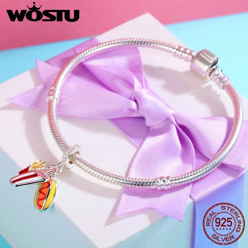 WOSTU подлинный 925 пробы Серебряный деликатес искушение бургеров болтаются Шарм Подходит WST браслеты ювелирные изделия подарок CQC347