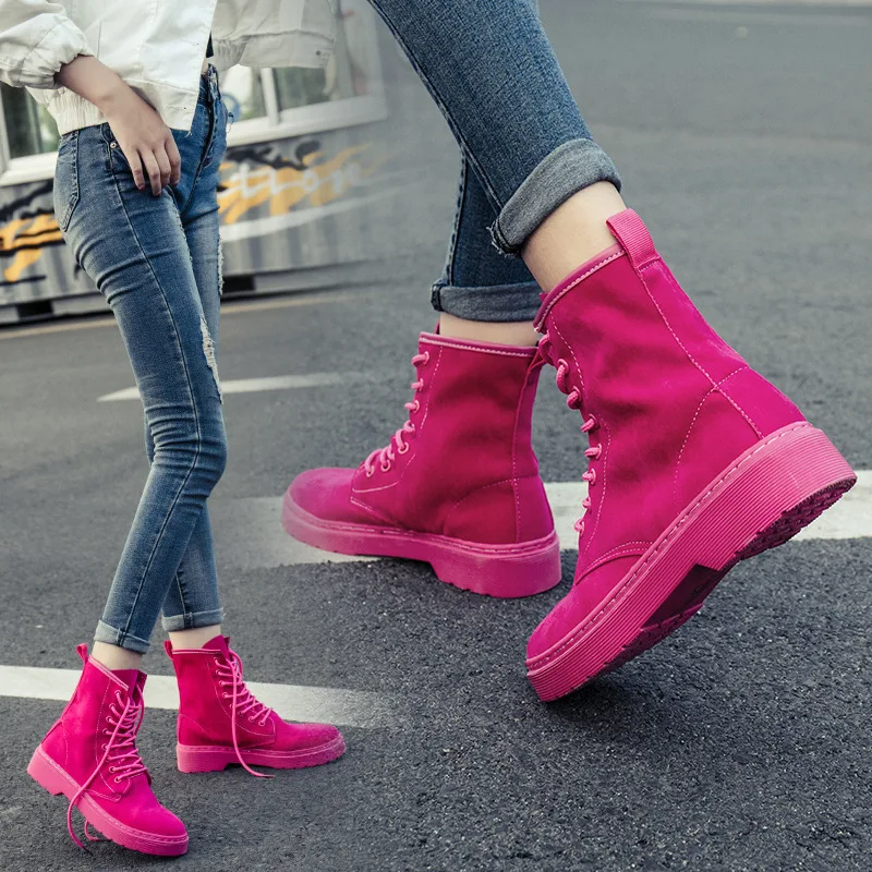 Fashion Pink Ankle Boots For Women Wedge Martin Boots Increasing