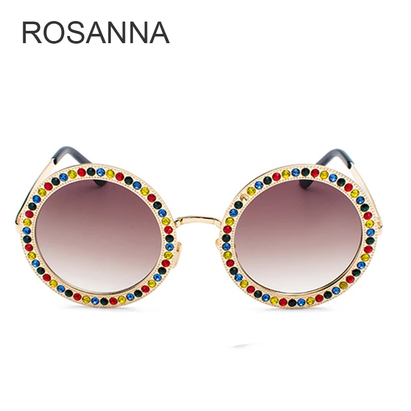 

Diamond Colorful Round Sunglasses Women 2019 Luxury Brand Crystal Sunglasses Female Alloy Pink Eyewear Gemstone Shades Oculos