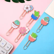 JIANWU 1 шт. Милая мультяшная кактус креативная металлическая Закладка для книги Скрепка закладки для книг kawaii школьные принадлежности