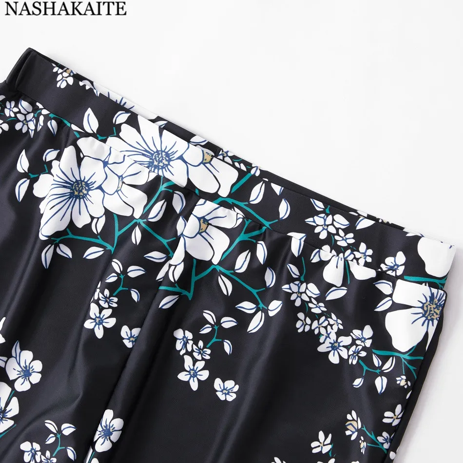 NASHAKAITE, семейный купальник, черный цветочный комплект бикини для мамы и дочки, мужские купальные шорты для мальчиков, купальник для мамы и дочки
