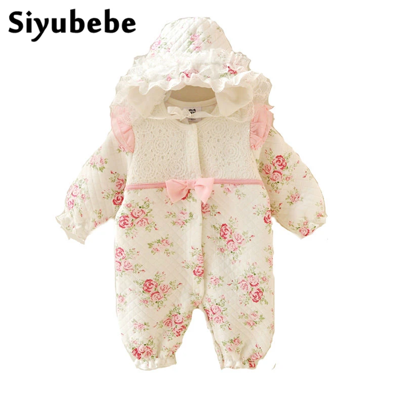 

Winter Newborn Baby Girl Clothes Set Cotton Coveralls Princess Lace Flowers Infant Dress Jumpsuit Bebe Rompers Baby Clothing