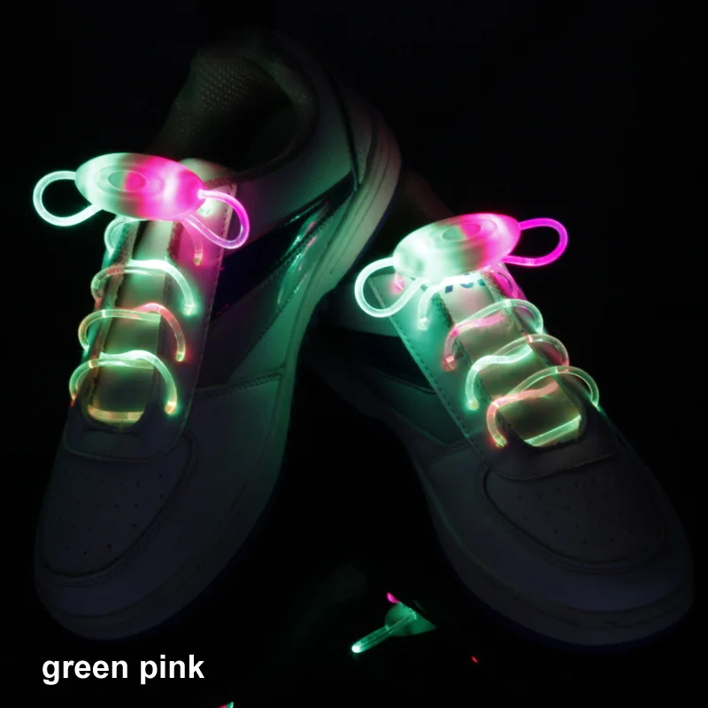 Светящиеся палочки, 1 пара, светлые шнурки, аксессуары, светодиодный шнурок для обуви, прохладные ночные пробежки, неоновые светящиеся вечерние принадлежности, домашний праздничный товар - Цвет: green pink