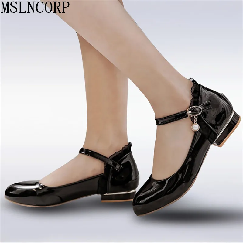 

plus size 34-43 New Spring Autumn Women Loafers Patent Leather Shoes Fashion Woman Round Toe Buckle Casual Oxford Flat Shoes