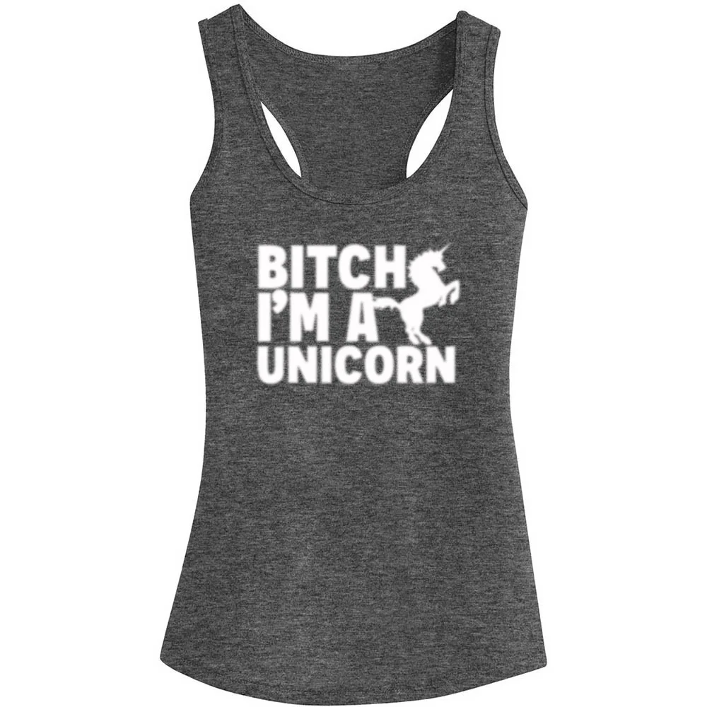

Womens Bitch I'm a Unicorn Workout Racerback Tank Tops - Heathered Grey
