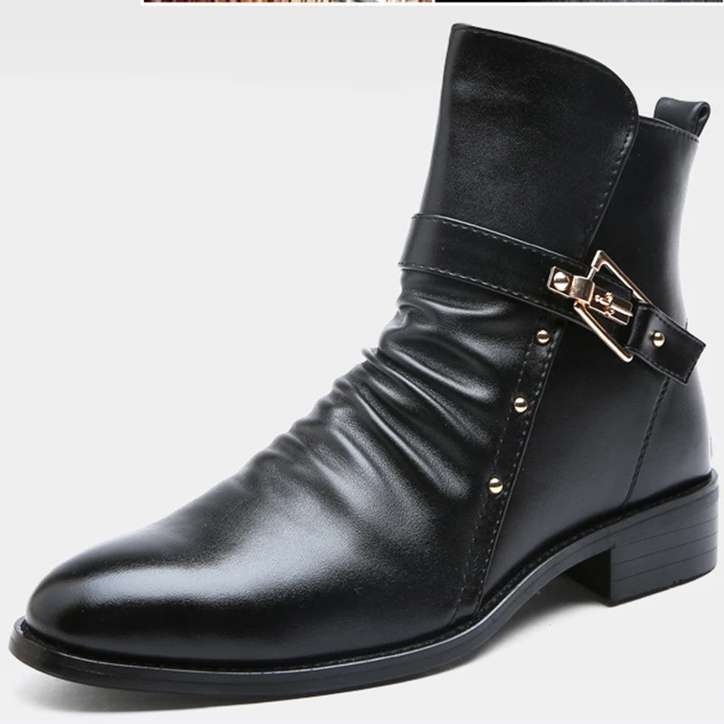 Men rubber boots men spring leather brand casual safety comfortable