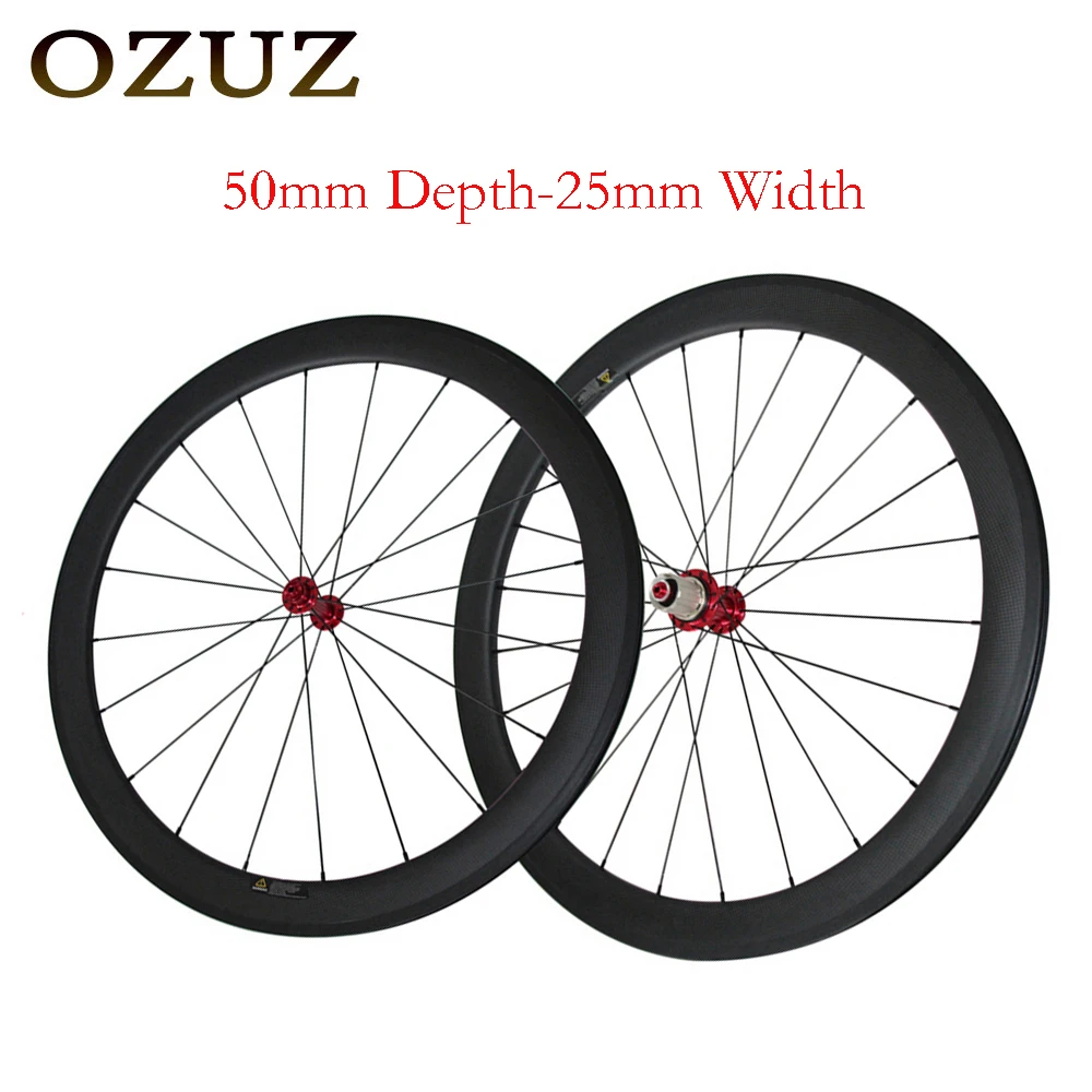 

OZUZ Super light V Brake Carbon Wheels 25mm Width Road Bike 50mm Depth Wheelset 700C Fixed Clincher Bike Wheel Cycling Wheels