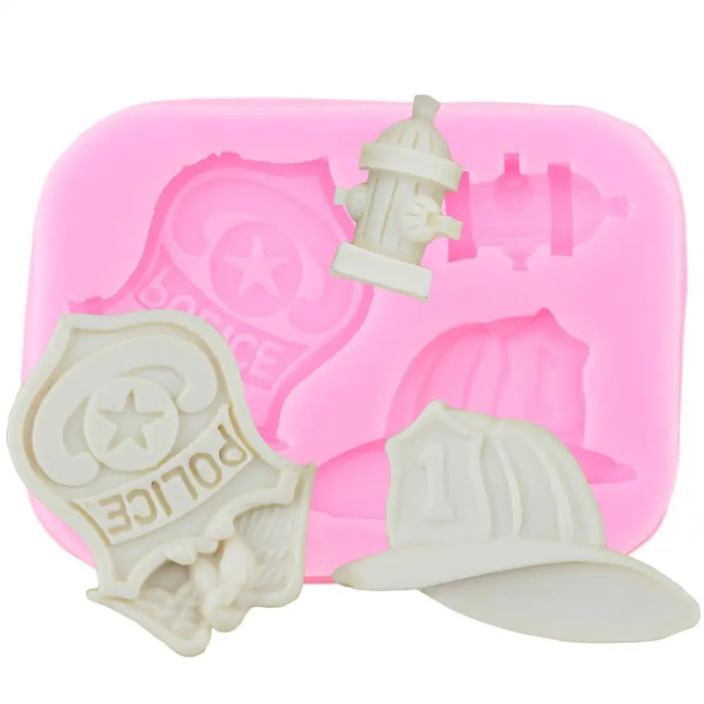

3D Fireman Police Badge Hat Fondant Silicone Mold Cupcake Topper Resin Fimo Clay Cake Decorating Tools Chocolate Candy Molds