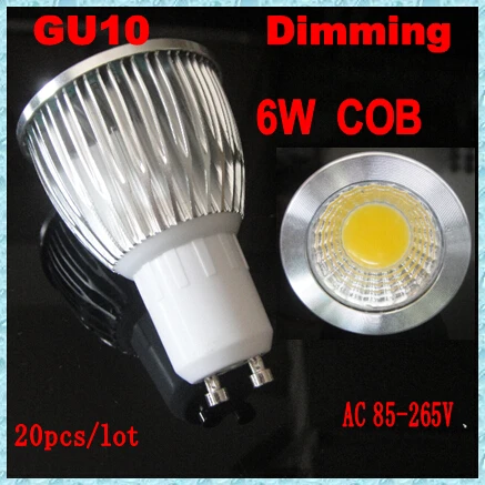 Dimmable GU10 COB LED light Bulbs 6W 50(D)X70(H)mm Replace Halogen Lamp gu10 led spotlight Wholesale 20pcs/lot