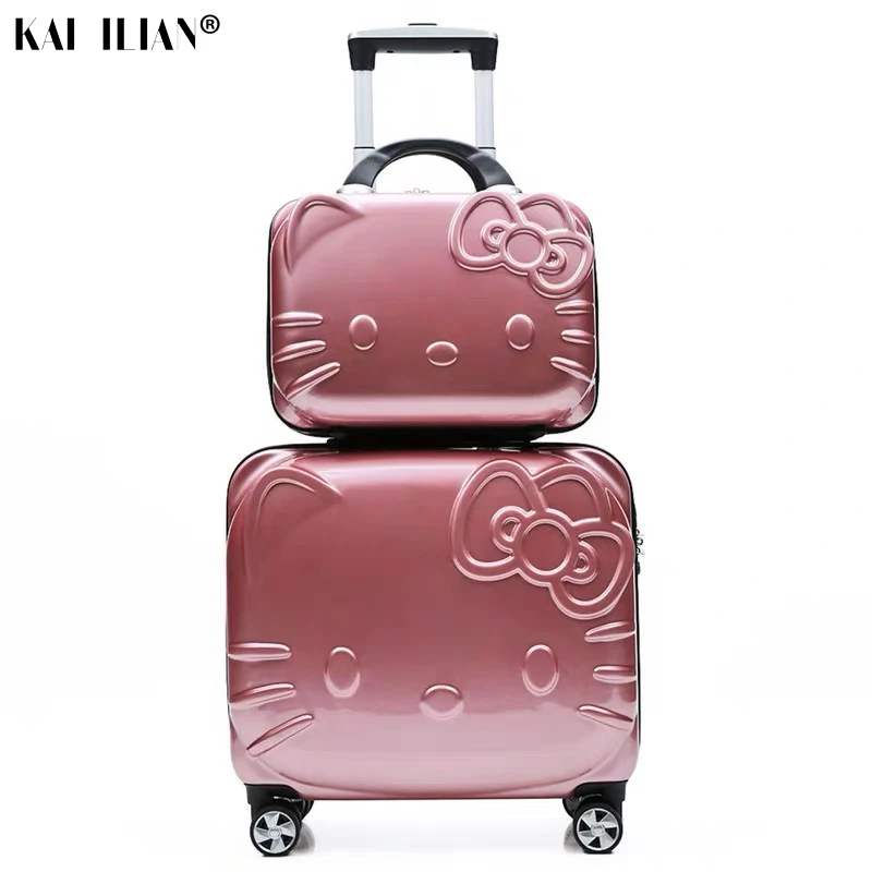 14 18 inchs suitcase set hello kitty rolling luggage spinner wheels