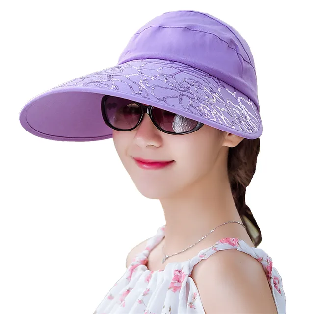 Brand Women Sun Hats Stripe Sequins Packable Cotton Visor Hat Brand Women Sun Hats Stripe Sequins Packable Cotton Visor Hat With Heads Wide Brim