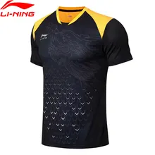 LI-Ning Мужская футболка для настольного тенниса, спонсор сборной, дышащая подкладка, спортивные футболки для соревнований, топы AAYN175 CAMJ18