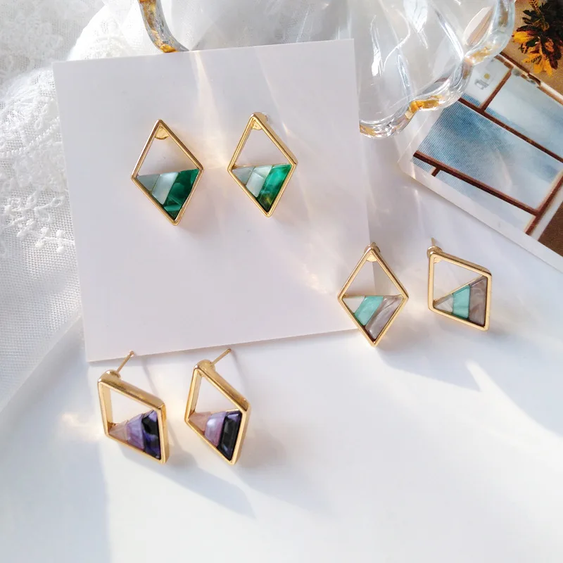 

8Seasons Simple Lozenge Color Contrast Color Earrings Female Fashion Lady Geometric Triangle Hollow Out Triangle Stud Earrings