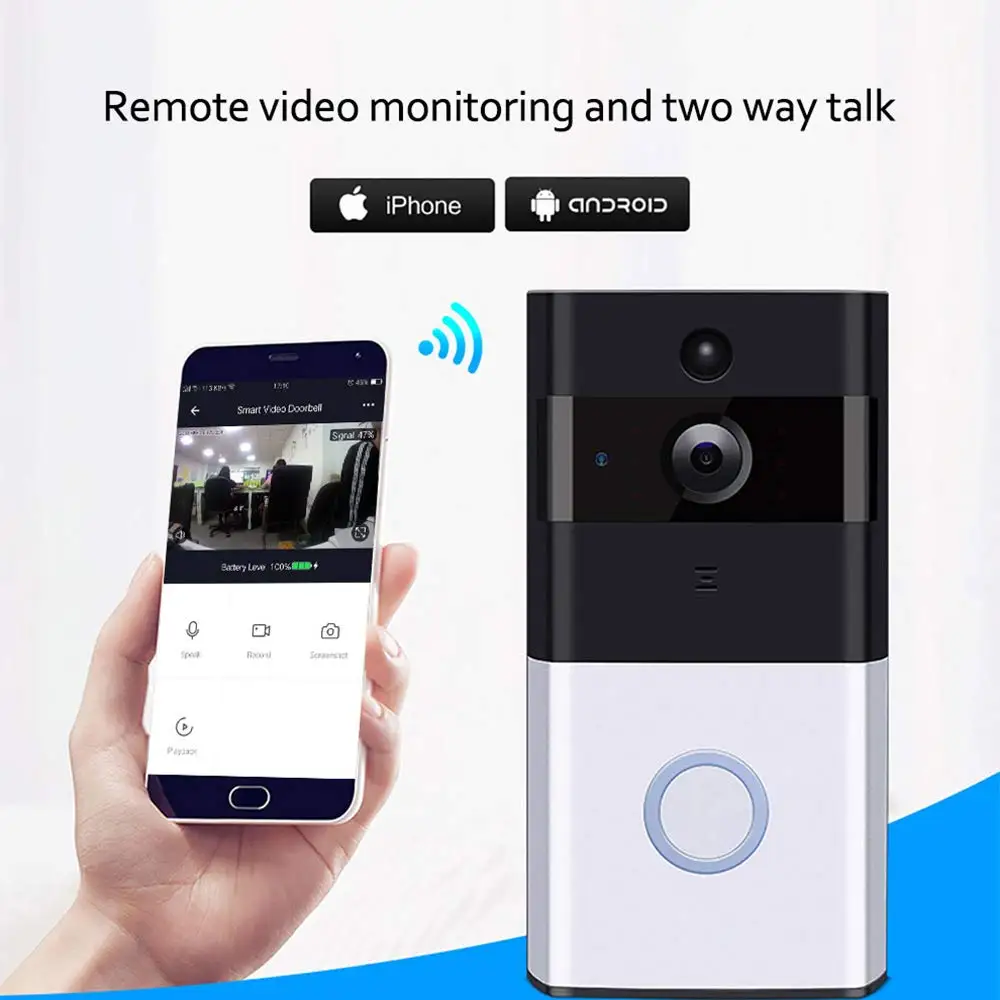 

Suntex Smart Wireless Wifi Video Doorbell Intercom 720P Phone Door Bell Camera Infrared Remote Record Home Security Monitoring