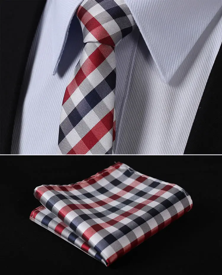 Tartan Check Patterns Woven Mens Tie Necktie w//Pocket Square /& Cufflinks Gift Set