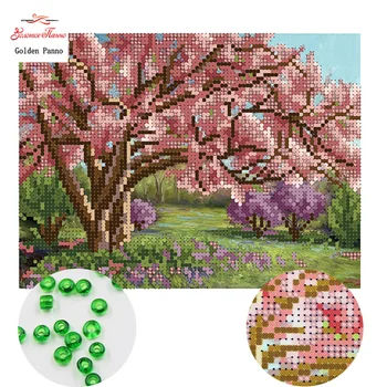 

Golden Panno,Needlework,DIY,beads,Cross stitch,Embroidery stitch,Precise Printed painting,scenic Pattern,leafy 0414