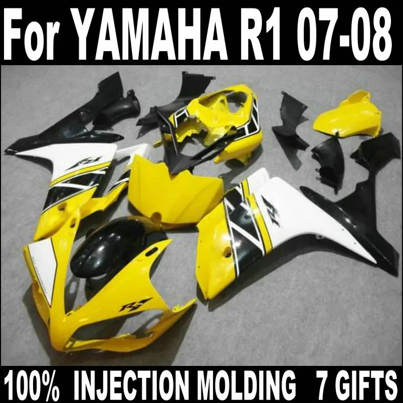 

Fit 100% injection molding fairings for YAMAHA R1 2007 2008 yellow black white body work parts fairing kit YZF R1 07 08 HZ59
