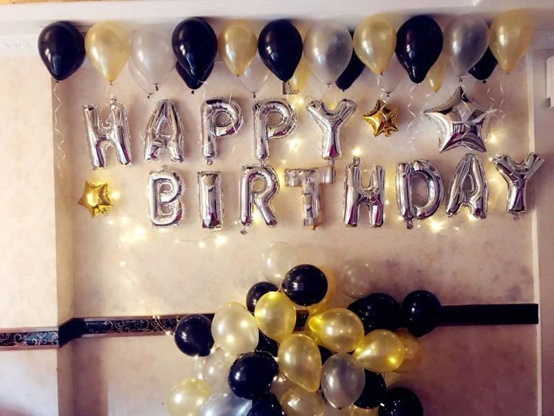 1 Unidades plata Feliz cumpleaños letra globos con perla oro negro blanco globos adultos regalos para decoraciones de fiesta temática suministros 1 Unidades plata Feliz cumpleaños letra globos con perla oro negro blanco globos adultos regalos para decoraciones de fiesta temática suministros