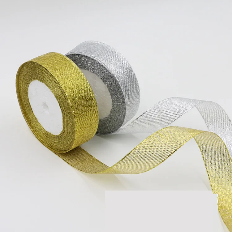 

2 Pcs 1cm Wide 25 Yards Length Golden Silver Glitter Belt Ribbon Rope For Decor Baking Package Gifts