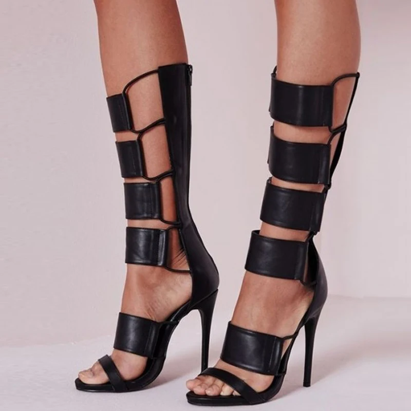 Woman High Heels Shoes Summer Open Toe Gladiator Knee High Boots ...