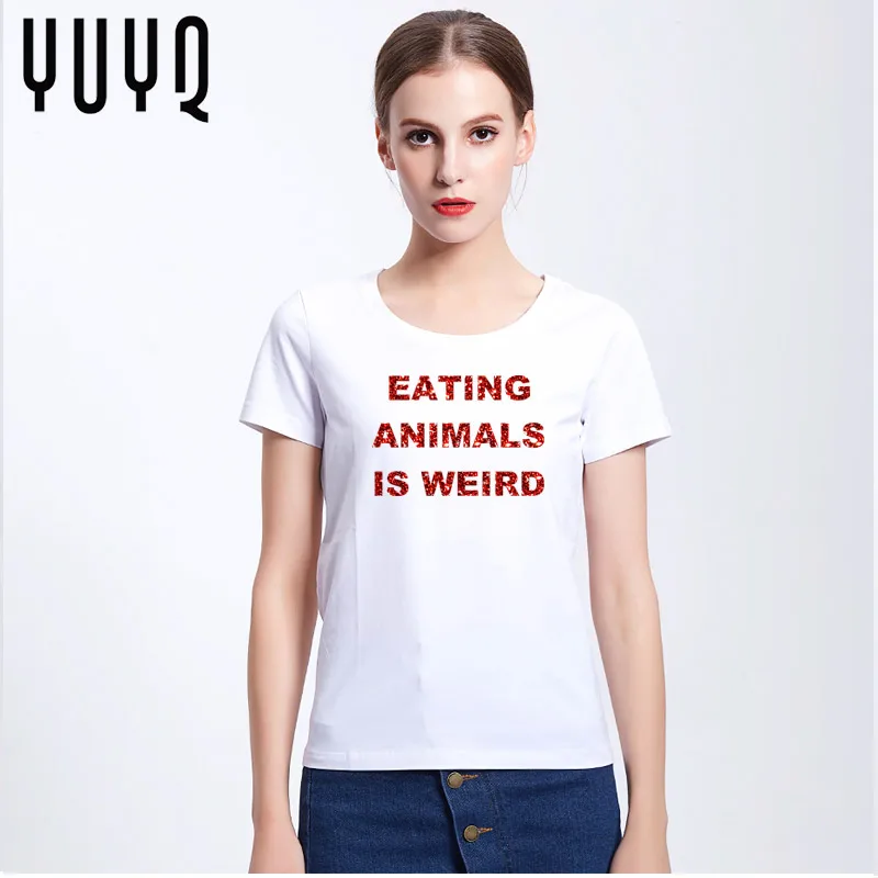 Eating animals Is Weird Vegan с буквенным принтом женская футболка смешные изделия из хлопка
