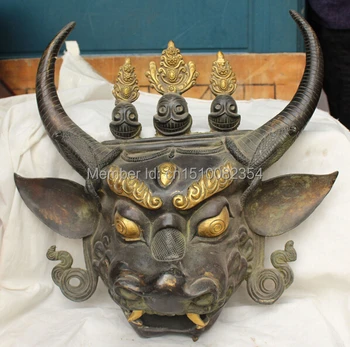 

16" Huge Collected Chinese China Bronze Gilt Monkey Bull Oxen Head States