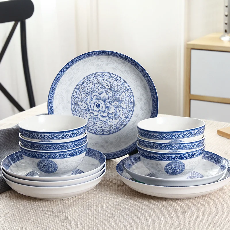 12 pcs/Set Ceramic Kitchen Dinnerware Bowl Plate Dish Dinner Set