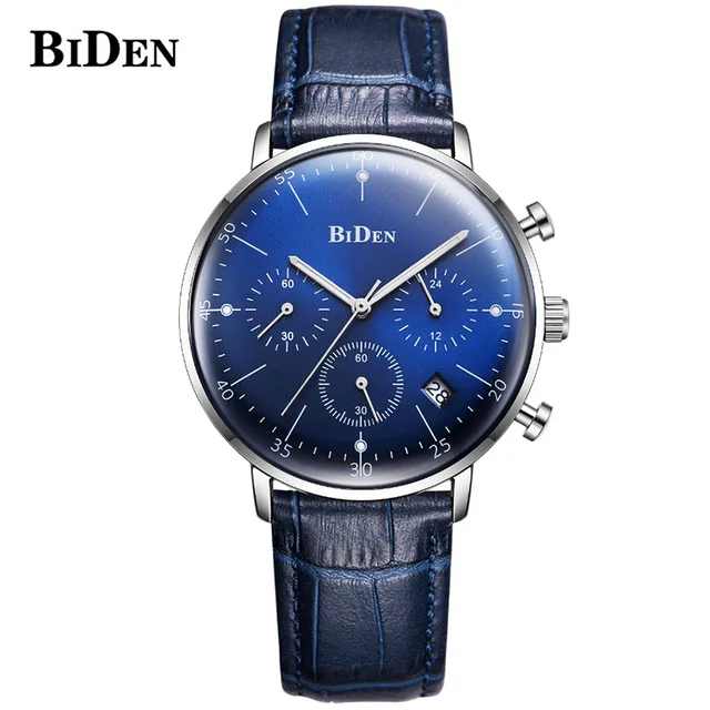 

Men's Business Quartz watch BIDENLuxury Leather Analog Male Watches Luxury Waterproof Date Leather strap Clock Relogio Masculino