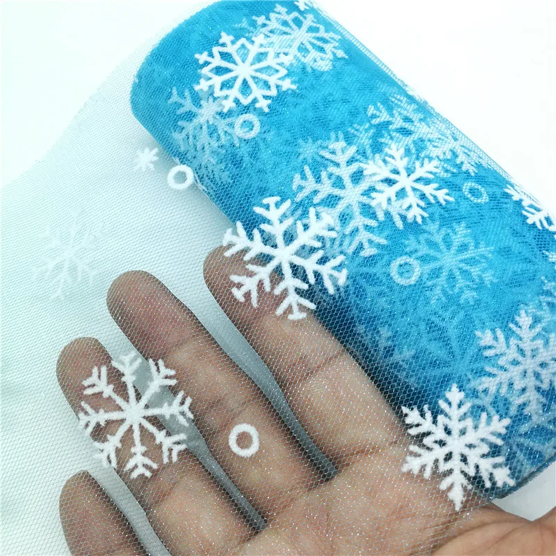 6inch*10Y Snowflake Printed Organza Tulle Rolls for Christmas Decoration Frozen Party Tutu Skirt Wedding Dress Supplies Deco 6inch*10Y Snowflake Printed Organza Tulle Rolls for Christmas Decoration Frozen Party Tutu Skirt Wedding Dress Supplies Deco