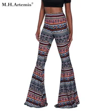 M. H. Artemis Boho Etnis Floral Print lebar kaki Flare Pant Hot celana Celana pantai celana panjang Exuma Hippie Slim Fit Palazzo S-2XL