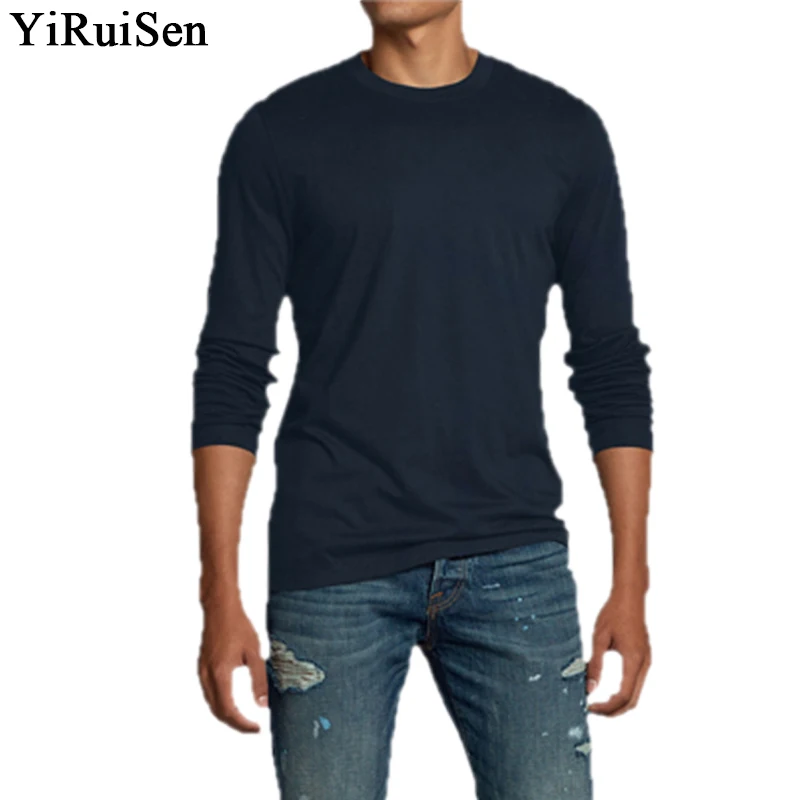

Top Quality Men's 100% Cotton Solid Long Sleeve T Shirt Men 2018 YIRUISEN Brand T Shirts Casual Male Top Tees Autumn Clothing