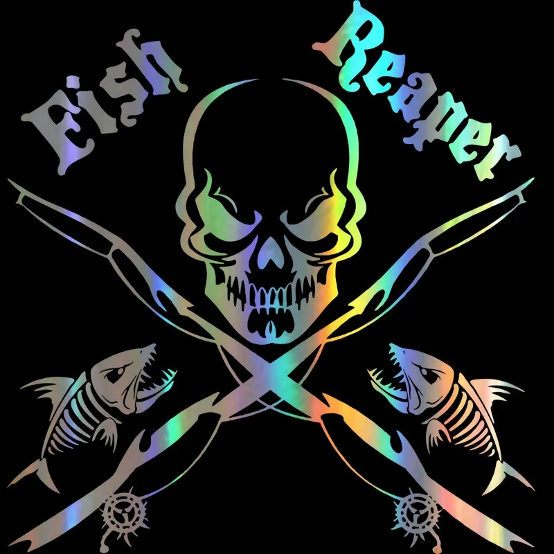 Fish Reaper Skull Tribal Fishing Rod Car Boat Truck Window Vinyl Decal
