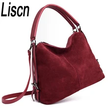 LISCN Women’s PU stitching suede leather shoulder bag female casual nubuck casual handbag Hobo Messenger bag handbag