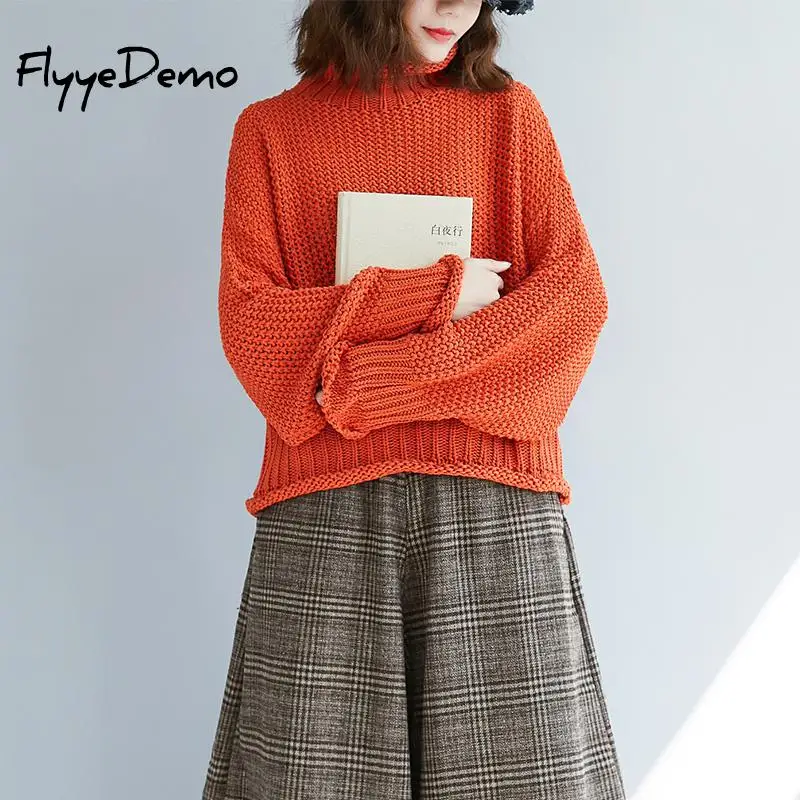 

Autumn Winter Knitted Outwear Women 2019 Fashion Long Sleeve Turtle Neck Loose Oversized Batwing Poncho Sweater Beautiful Womans