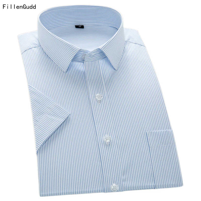 

FillenGudd Plus Size 7XL Short Sleeve Men Summer Shirts Striped Twill Solid 6XL 5XL Big Man Casual Business Shirt China Imported