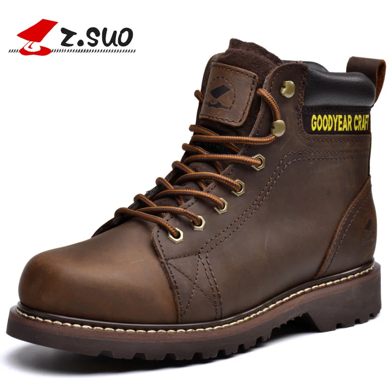 Z. Suo Sapatos dos homens Originais de Marca Genuína Primeira Cabeça Da Vaca Ankle Boots de Couro Moda Britânica Casuais De Alta Topo Botas de Segurança do trabalho