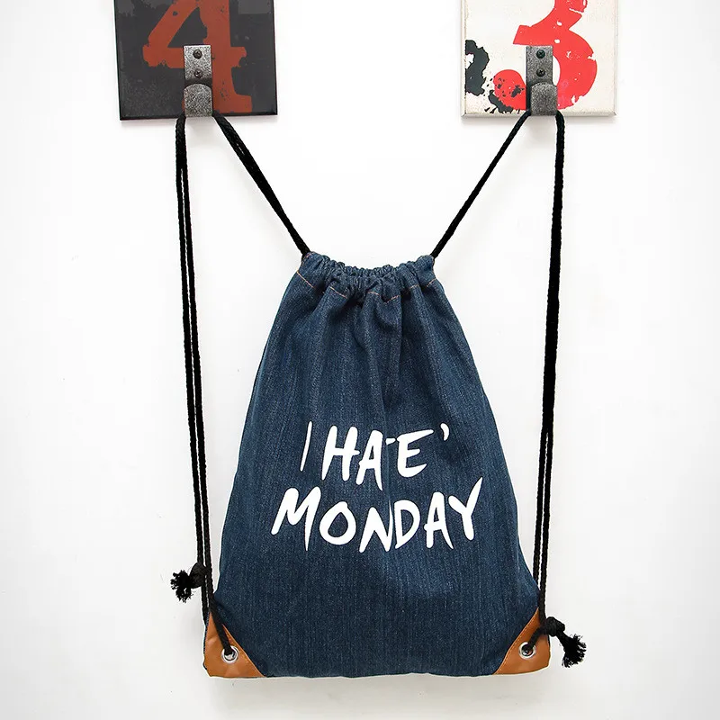 

women leisure package Drawstring backpack rucksack Middle School Backpack Drawstring denim bag Finishing jewelry pocket
