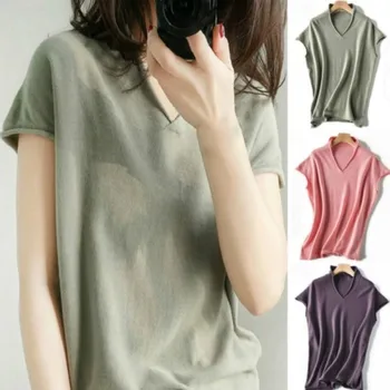 

Plus Size S-XXXL NEW Women Casual Cashmere Wool T-shirt Cool Collar Design Shirt Tee Fashion Short Sleeve Shirt Top Clothes