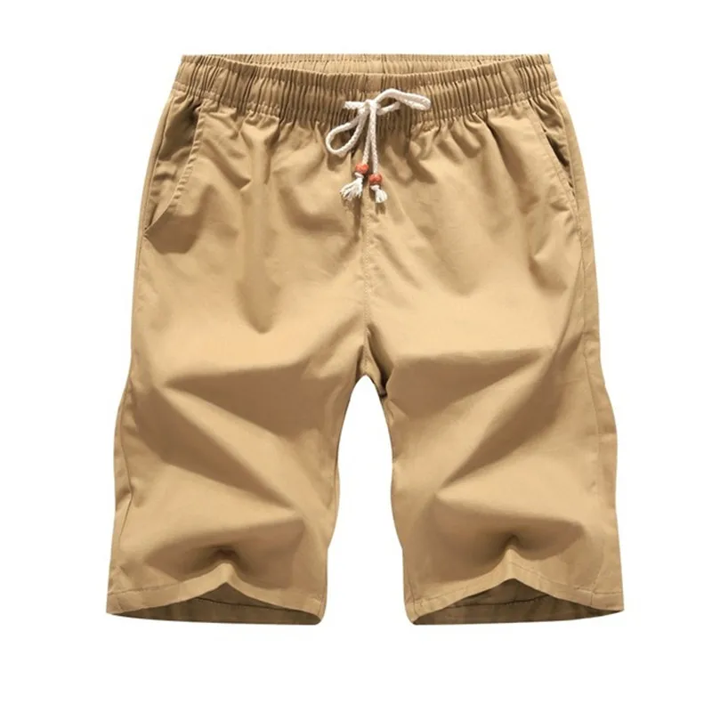 BOLUBAO Men's Shorts New Polyester Shorts For Men Summer Solid Breathable Elastic Waist Casual Male Shorts 7 Colors - Color: Khaki