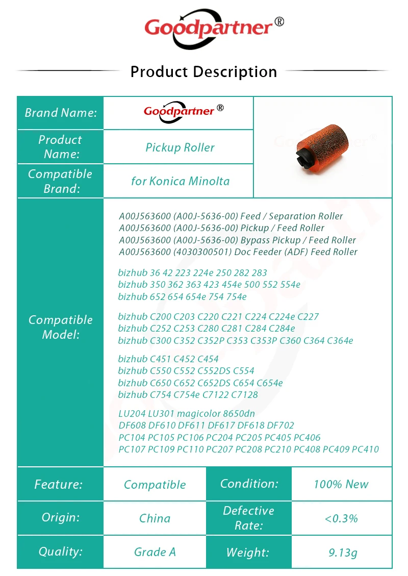 10X A00J563600 Konica Minolta bizhub 363 223 283 423 652 ролик для Konica Minolta bizhub C253 C353 C220 C280 C360 C451 C650 C452 C552 C652