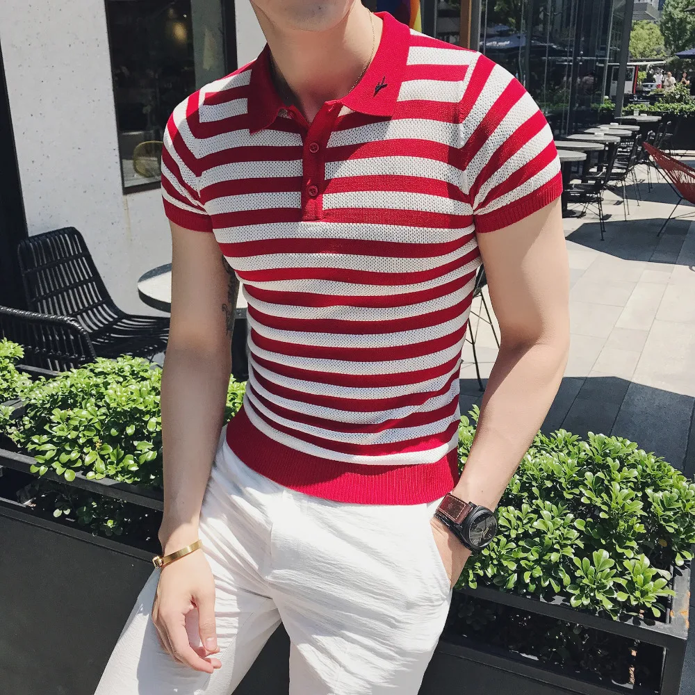 Высокое качество поло для мужчины лето Slim Fit полосатая рубашка Поло мужская рубашка в полоску повседневные мужские s рубашки поло Горячая Распродажа 2XL-M
