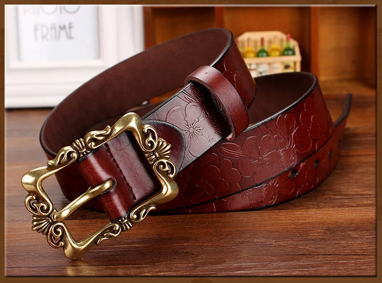 designer belts women Fashion Wide Genuine leather belts for women Vintage Floral Pin buckle Woman belt High quality second layer Cow skin jeans strap waist belt for women