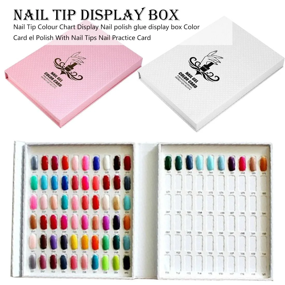 

Pink Nail Tip Colour Chart Display Nail Polish Glue Display Box Color Card Polish With Nail Tips Nail Practice Card Art Tool