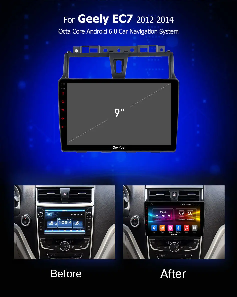 Perfect Android 8.1 Car radio Stereo audio dvd Intelligent Multimedia player for Geely EC7 2014 2015 2016 Chinese Car Navigation GPS DAB 2