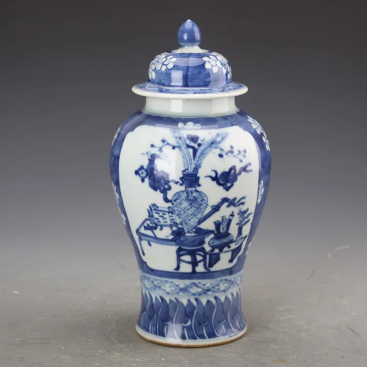 Античный храм jar фарфор имбирь орнаменты на емкости старый Канси синий и белый Коллекция Фарфор Керамика кувшин, ваза