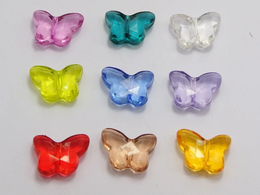 50 Mixed Colour Transparent Acrylic Faceted Butterfly Charm Beads